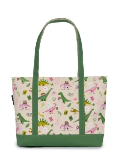 Dinosaur Reads large zippered tote