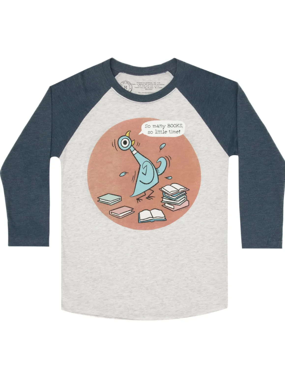 The Pigeon: So Many Books Unisex 3/4-Sleeve Raglan